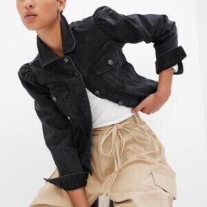 Gap puff sleeve jean jacket - black